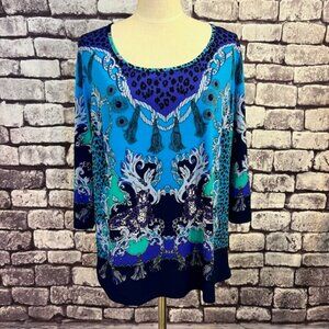 Anthony Blue, Purple & Green 3/4 Sleeve Blouse Size 1X